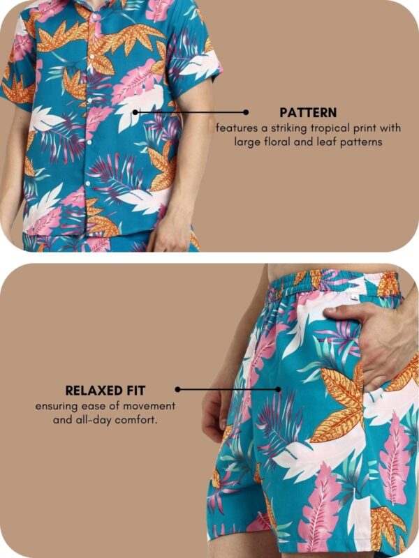 OM SAI LATEST CREATION Unisex Night Dress Pajama Set || Palm Tree & Leaf Printed Soft Rayon Night Wear Set for Men & Women || Short Night Suit || Vacation || Beach || Summer Wear Set - Image 4