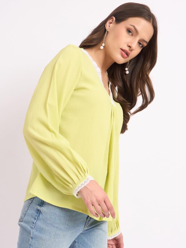 SheWill Lime Self Design Lace A-Line Top Stylish Ethnic and Western Tops for Women Summer Travel Wear Trendy Tops for Jeans Lightweight Comfortable Top Elegant and Chic Look ALLTP1250_RUS - Image 4