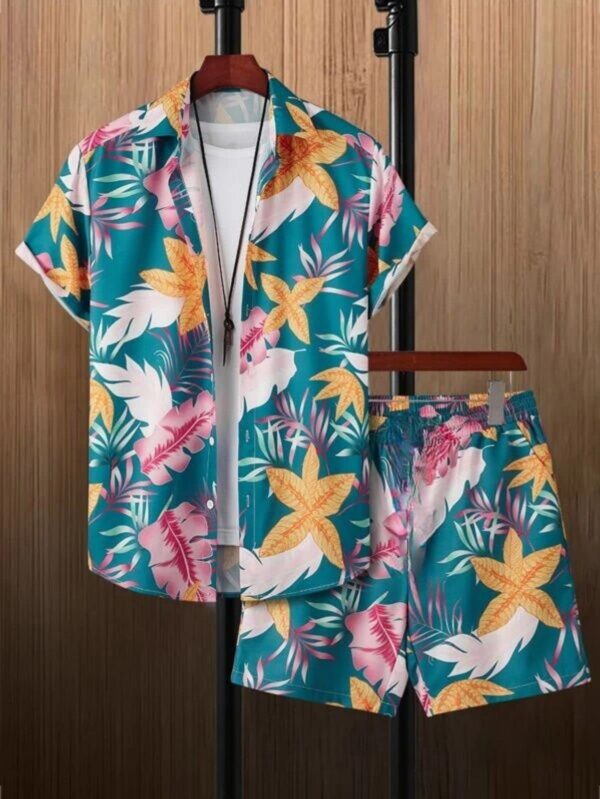 OM SAI LATEST CREATION Unisex Night Dress Pajama Set || Palm Tree & Leaf Printed Soft Rayon Night Wear Set for Men & Women || Short Night Suit || Vacation || Beach || Summer Wear Set - Image 6
