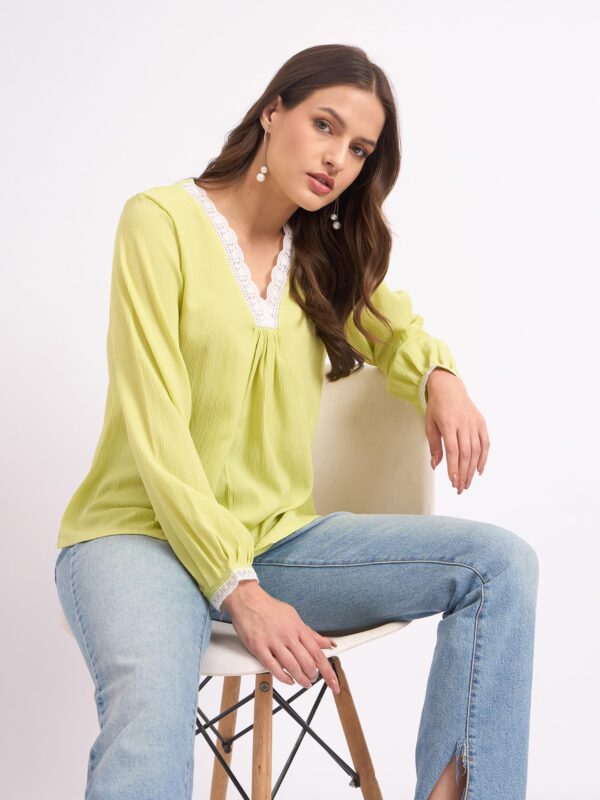 SheWill Lime Self Design Lace A-Line Top Stylish Ethnic and Western Tops for Women Summer Travel Wear Trendy Tops for Jeans Lightweight Comfortable Top Elegant and Chic Look ALLTP1250_RUS - Image 5