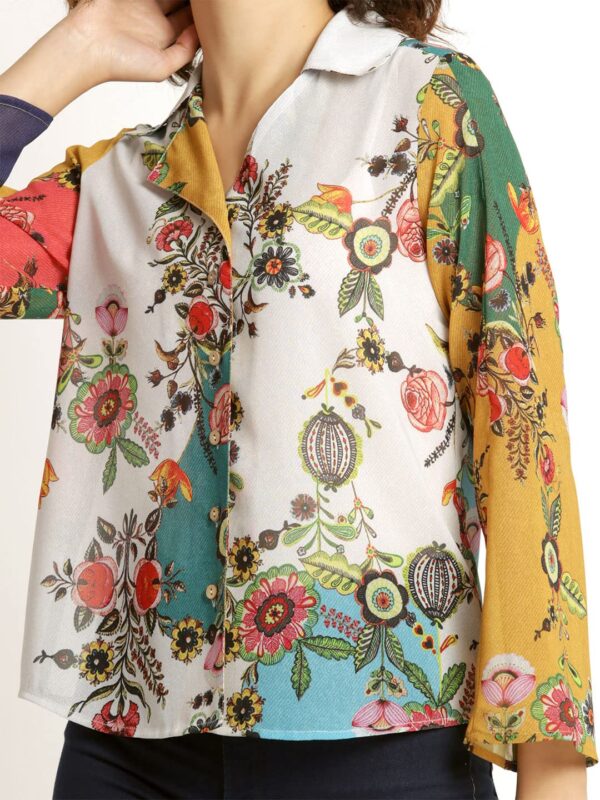 SHAYE Multicolor Casual Full Sleeves Shirt Collar Floral Top for Women - Image 2