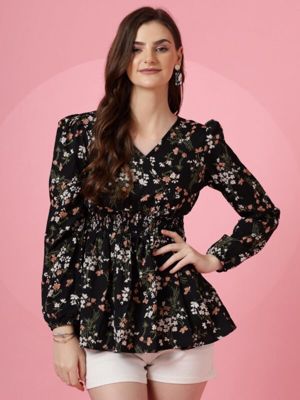 Sheetal Associates Women's Casual Puff Sleeves Floral Print Peplum Top - Image 6