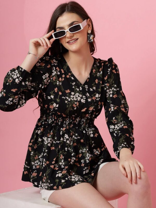 Sheetal Associates Women's Casual Puff Sleeves Floral Print Peplum Top - Image 3