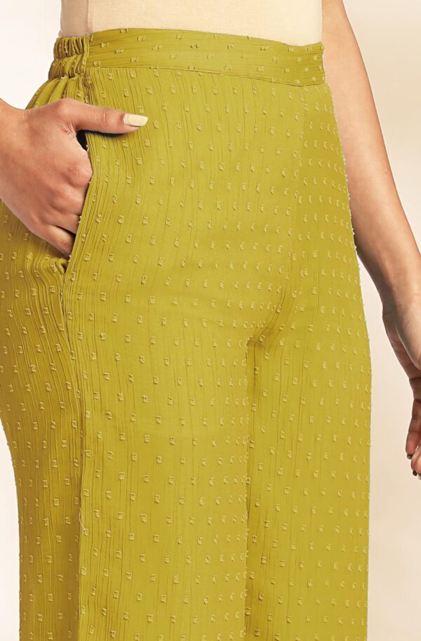 Janasya Women Dobby Chiffon Self Design Top & Pant Set Mustard Color Trending Outfit - Image 2