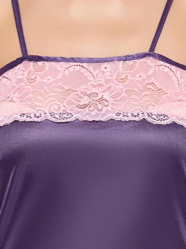 Clovia Women's 7 Pc Satin Nightwear Set - Purple - Image 2