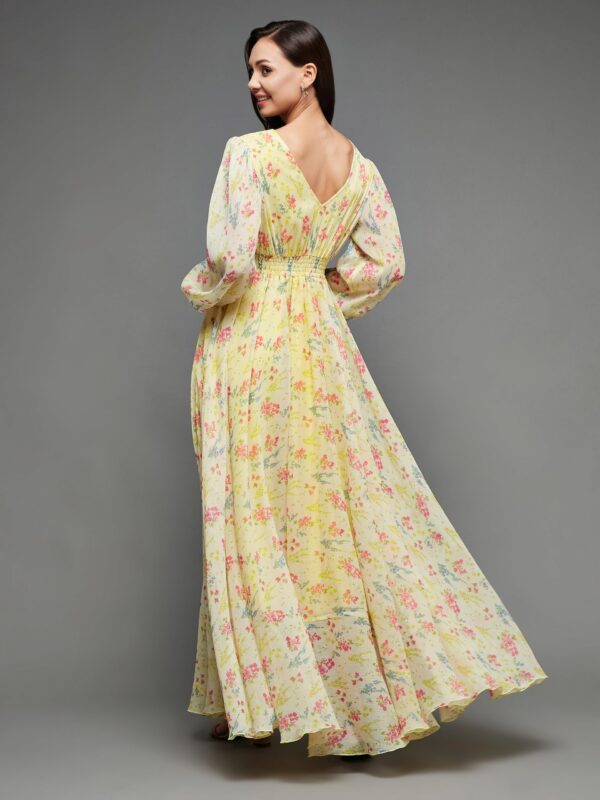 Miss Chase Women's V-Neck Bishop Sleeve Floral Gathered Pocketed Maxi Dress - Image 5