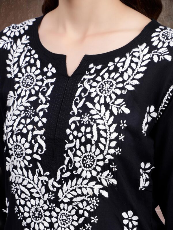 Seva Chikan Hand Embroidered Black Modal Lucknowi Chikankari Top - Image 2
