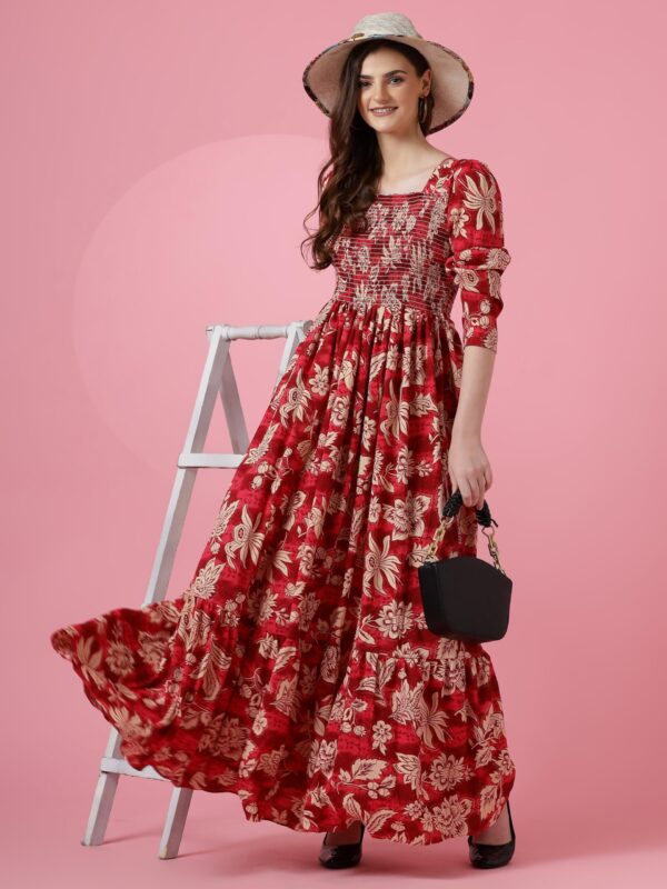 Sheetal Associates Women's Maxi Floral Print Crepe Regular Sleeves Casual Dress Red - Image 5