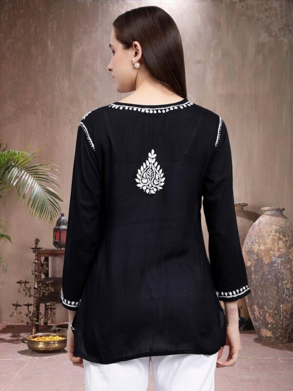 Seva Chikan Hand Embroidered Black Modal Lucknowi Chikankari Top - Image 9