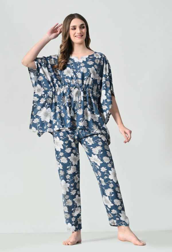 Ichaa Women's Rayon Printed Night Wear Kaftan Top and Trouser Night Suit Set - Image 3
