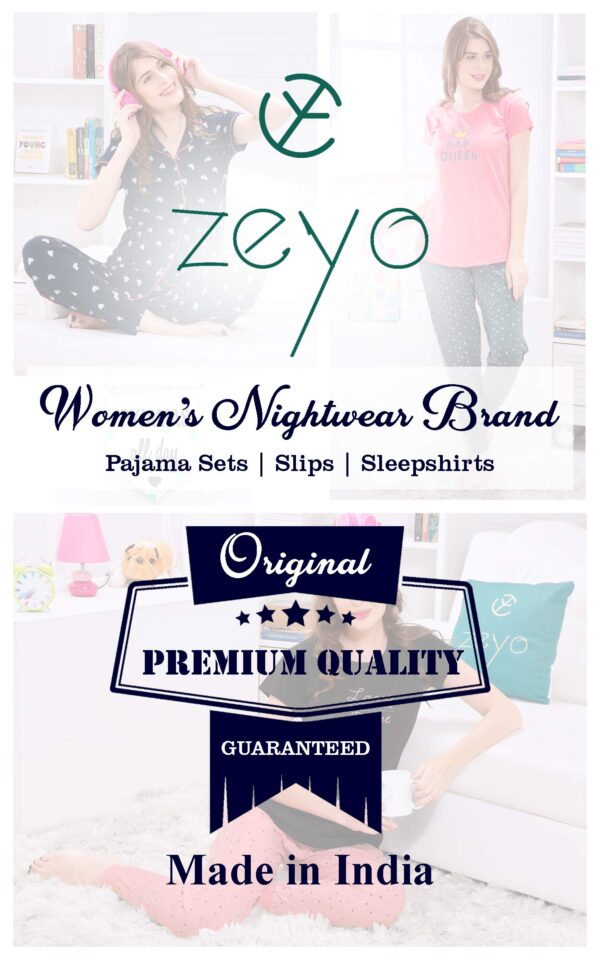 ZEYO Women's Cotton Heart Printed Dark Pink Night Suit Shirt & Pajama Set 5152 - Image 2
