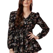 Sheetal Associates Women's Casual Puff Sleeves Floral Print Peplum Top