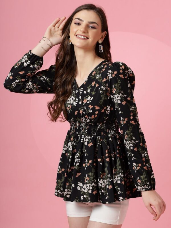 Sheetal Associates Women's Casual Puff Sleeves Floral Print Peplum Top - Image 5