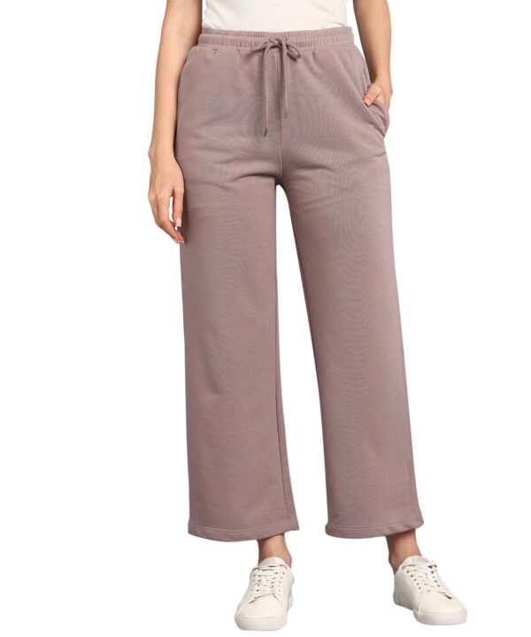 Alan Jones Clothing Women High Rise Solid Relaxed Fit Wide Leg Track Pants | Heavy Gsm Cotton Blend | Elastic Waist With Drawstring, Side Pockets