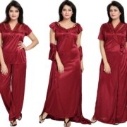 Noty Women's Satin Solid Nightwear Pajama Set Pack Of 4