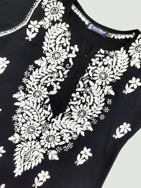 Seva Chikan Hand Embroidered Black Modal Lucknowi Chikankari Top - Image 7