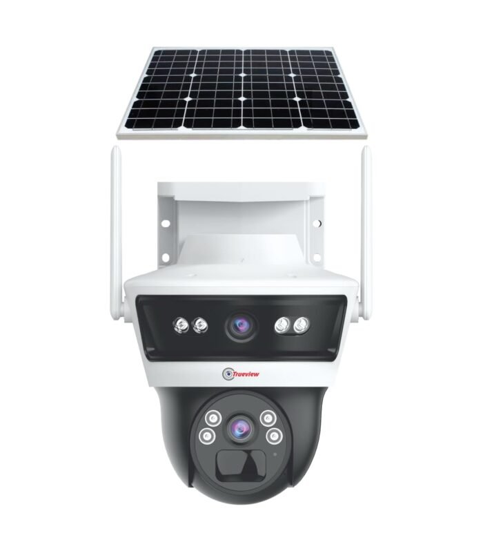 Trueview 3+3Mp Wireless 4G Cellular Mini Pt Solar Powered Linkage Security Camera, 1296p Advanced CCTV Surveillance Solution, Outdoor Camera, Water Proof, 2 Way Talk