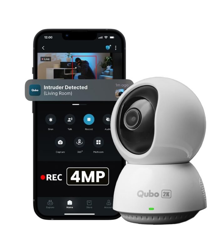 Qubo Smart 360° 4MP [Ultra 2K] Wi-Fi Security Camera by Hero Group | Indoor CCTV Cam for Home | AI Person Detection | Auto-Alarm | App Alerts | NightPulse Vision | SD&Cloud Storage | Made in India