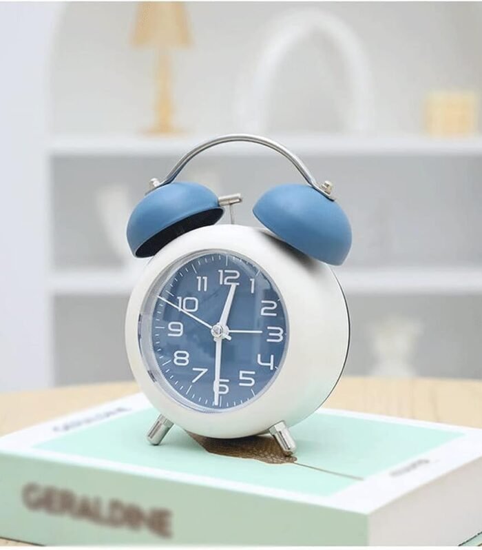 MANAKI ENTERPRISE Alloy Steel, Glass Twin Bell Edition Vintage Look with Night Led Display Table Alarm Digital Clock, Home Decor, Size :12X10X6 Cm, Small (Blue)