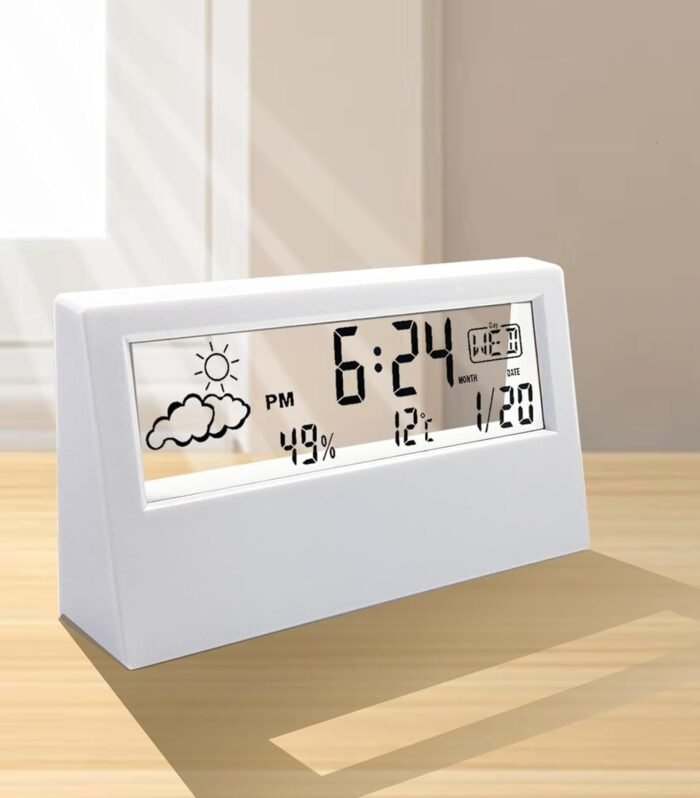 Joyzzz Desk Clock, Digital Alarm Clock with Transparent Modern Design, Temperature, Humidity, Snooze, Aesthetic Home Decor, Office Decor, Battery Operated Table Clock for Bedroom, Office Shelf Etc