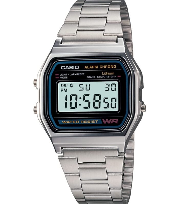 Casio Vintage A-158WA-1Q Digital Grey Dial Unisex Watch Silver Metal Strap (D011)