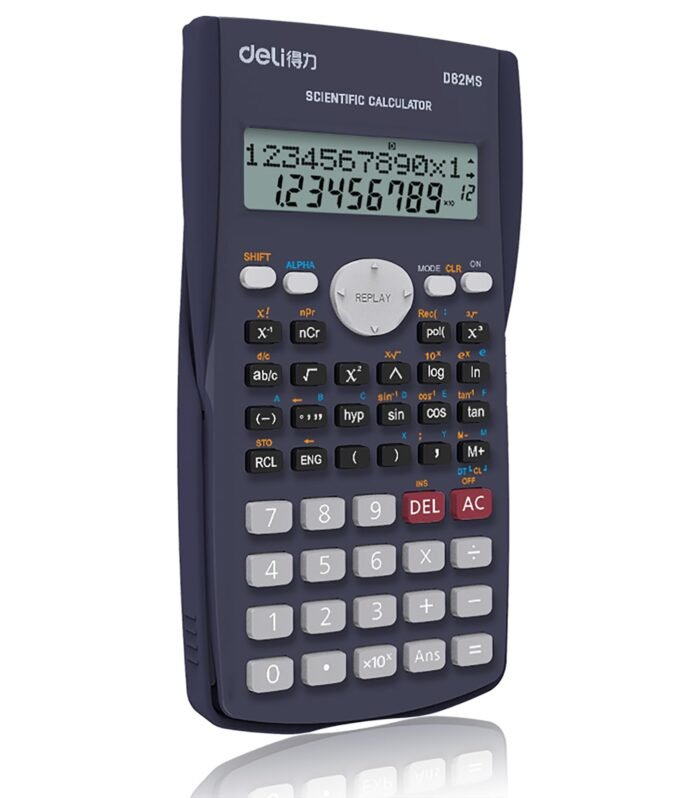 deli WD82DMS Scientific Calculator with | 3 Years Warranty | 240 Functions and 2 Line LED Display | ANS Function, Fractional Arithmetic Function - Black