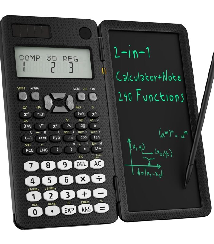 ROATEE Scientific Calculator For School with Notepad, Middle and High School Supplies For Students,82 MS Foldable 2-Line Display Science Calculator with Writing Tablet,Solar and Battery Powered,Black