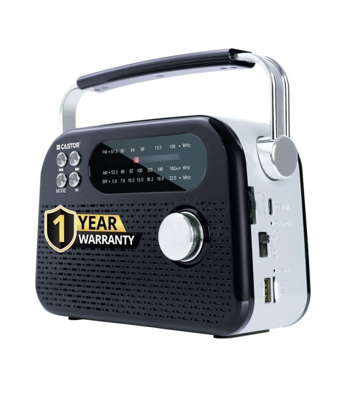 CASTOR iBELL FM820BT Portable FM Radio with Bluetooth Speaker, Rechargeable Battery, USB SD MP3 Player & Dynamic Speaker 3 Band, Black