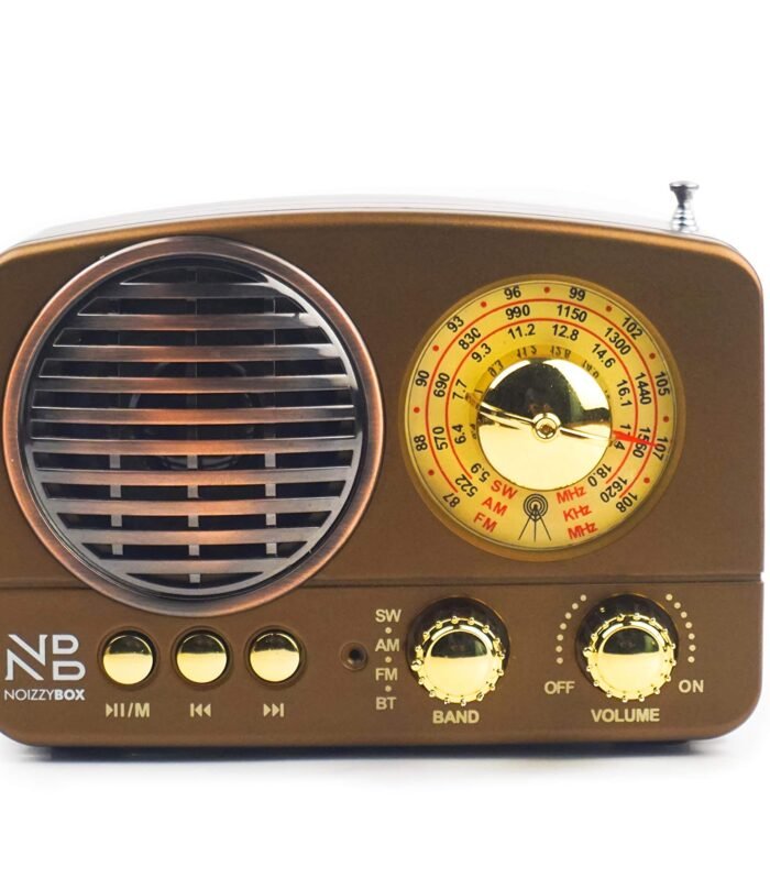 NB NOIZZYBOX Retro XS Vintage | 3-Band DSP Radio (FM/AM/SW) with Bluetooth 5.3 | Classic Portable Speaker with LED Dial | AUX/USB/TF Card Support | Analog Hybrid Audio | Ideal Gift (Brown)