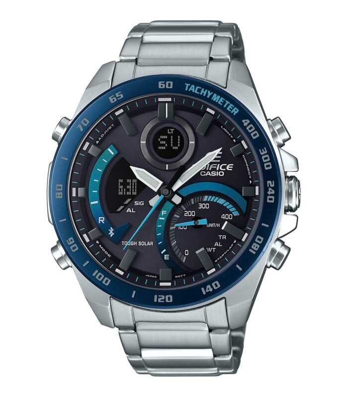 Casio Edifice ECB-900DB-1BDR Bluetooth Analog-Digital Black Dial Men Watch Silver Metal Strap (EX500)