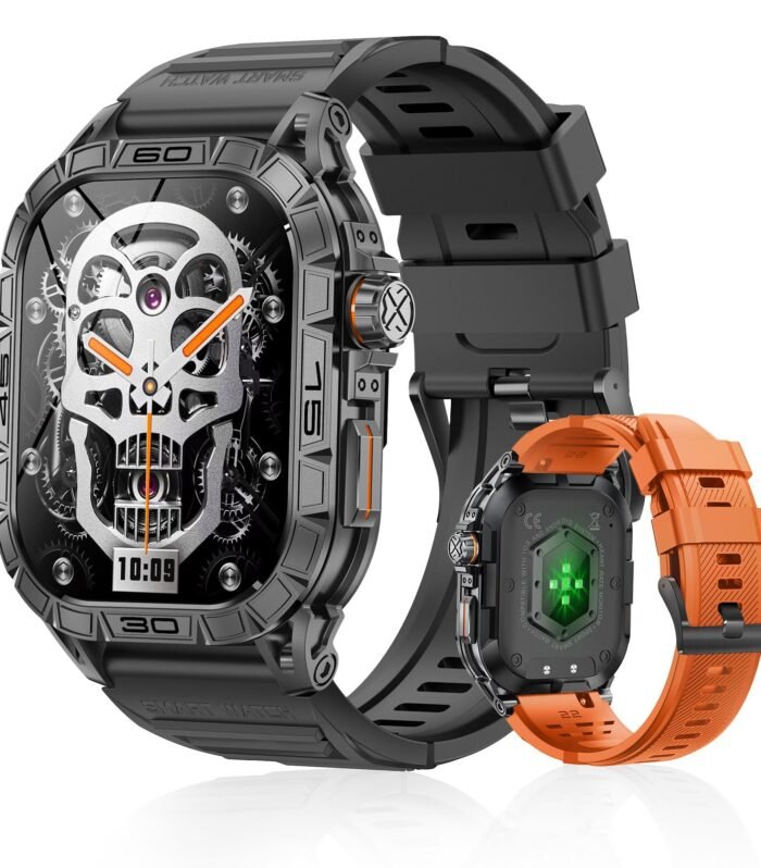 Military Smart Watch for Men, 1.96" AMOLED Smartwatch with Bluetooth Make/Answer Calls,IP68 Waterproof/Heart Rate/Sleep Tracker/100 Sport Modes, Fitness Watch Compatible Android iOS, 2 Wristbands