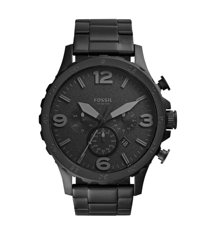 Fossil Nate Chronograph Analog Black Dial Grey Band Men's Stainless Steel Watch - JR1401