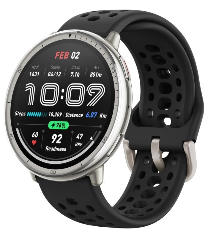 Amazfit Active 2 44mm AMOLED Smart Watch, Built in GPS, 10day Battery, 5ATM Water Resistant, for iOS & Android, Accurate Readings, 2000 Nits Bright, 160+ Sports Mode, Sleep Monitor, Black Silicone