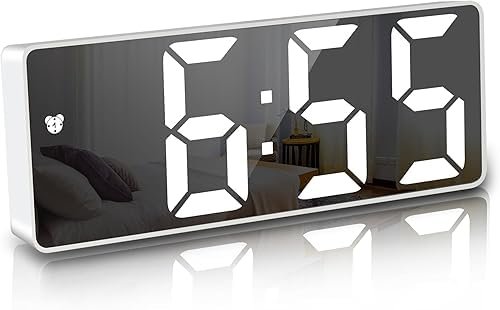 BUQARO LED Mirror Digital Alarm Clock with Temperature Display – 6.5-Inch ABS Body, 12/24H Time Format, 3-Level Adjustable Brightness, Power-Saving Mode (LED White)