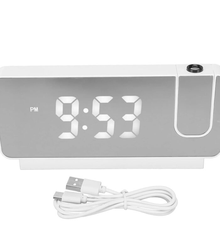 3D LED Digital Wall Clock, White, Plastic, Auto-Adjustable Brightness, Battery Powered, Table or Wall Hanging, with Temperature Display and Snooze Alarm, Rectangular, 5x5 cm (Projector_Clock)