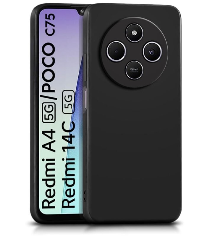 WOW IMAGINE Back Cover for Redmi A4 5G | Poco C75 5G | 14C 5G | Poco M7 | Ultra Slim Soft Rubberised Case | Inner Velvet Fabric Lining | Matte Silicone Flexible Mobile Case | Camera Protection - Black