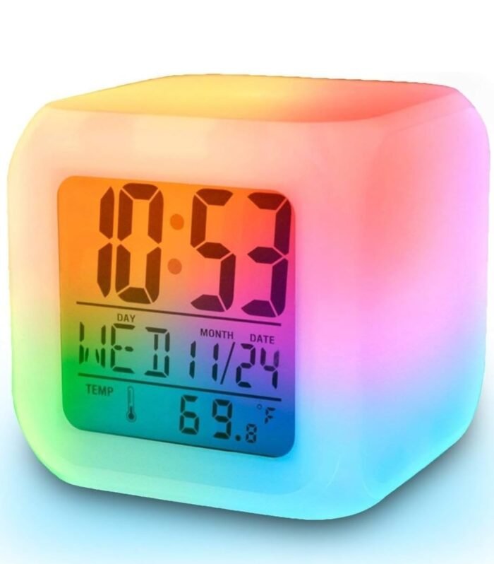Craftden Digital Alarm Clock with Automatic 7 Color Changing Lighting Clock LED Display Date Temperature Digital Kids Clock Alarm for Kids Girls Boys