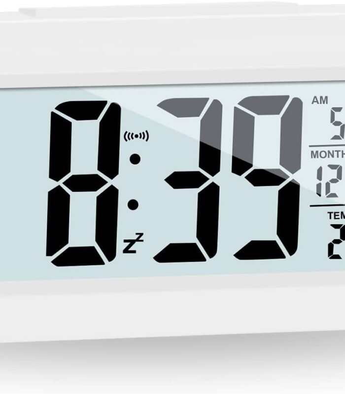 JOPHEK kadio Digital Alarm Clock for Bedside Battery, Smart Alarm Clock with Temperature Date Snooze, Digital Alarm Clock for Children Adults Bedroom Home Office, ABS, 14x5 Cm, White
