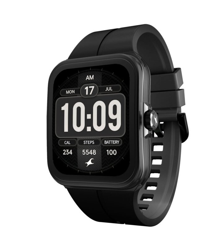 Fastrack VOX Neo Smart Watch with 1.91” Curved TFT Display, Rotary Crown, Offline Voice Commands,To-Do list, BT Calling, 24/7 Health Suite, SpO2, HRM, Sleep Tracking, IP68 Water Resistant - Onyx Black