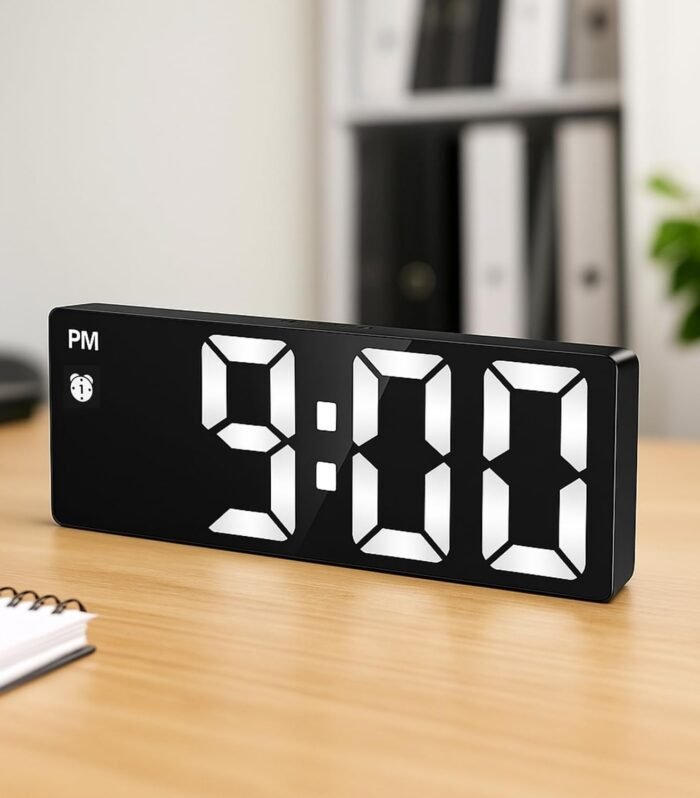 THIMAHI Digital Alarm Clock with Large LED Display | Desk/Table Clock with Snooze, Temperature, Date & Time | for Students, Home, Office, Corporate Use (Black LED)