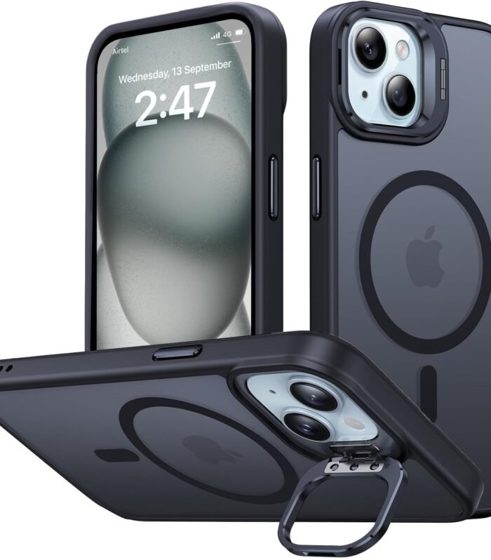 EGOTUDE Thermoplastic Polyurethane Stand Case For iPhone 15&iPhone 14|Translucent Frosted Back Cover Compatible With Mag