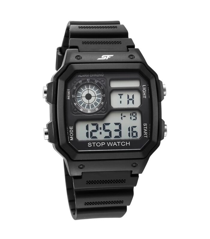 SF Hexa Digital Black Polyurethane Strap Watch for Unisex - NT77123PP01