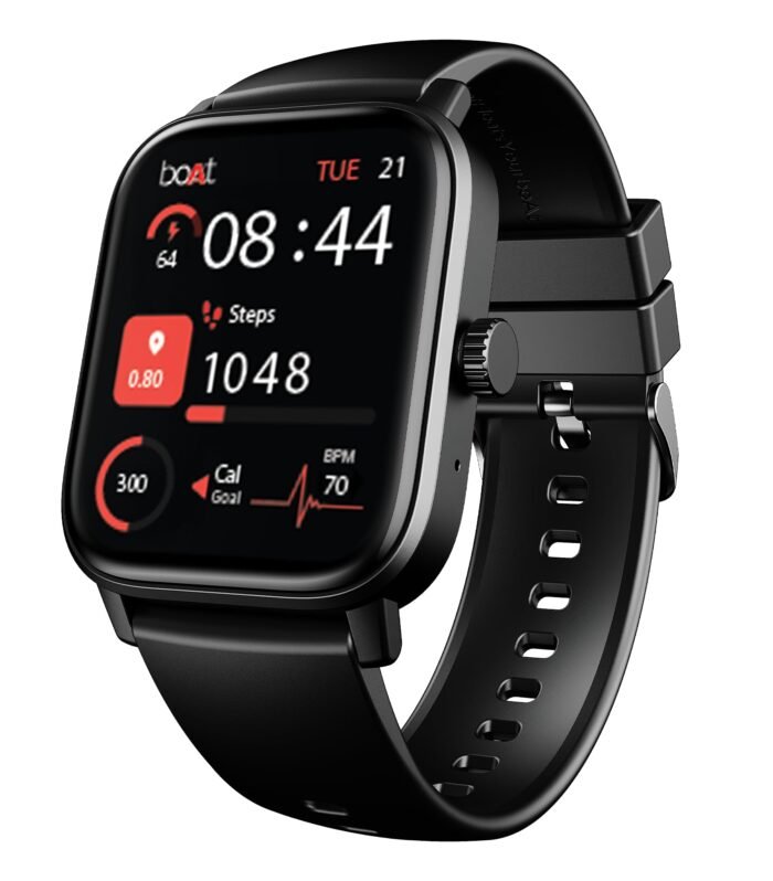 Boat Wave Call 3 Smartwatch 1.83” HD Display with Animated Watch Faces; BT Calling, Functional Crown, Multiple Sports Modes, IP68, HR, SpO2 Monitor, Smart Watches for Men & Women (Bold Black)