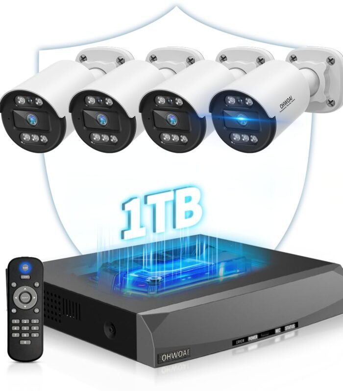 《36 Infrared LED 100ft Super Night Vision》Outdoor CCTV Camera Security System with Audio,5.0MP PoE Wired Cameras,Home Surveillance Video Equipment
