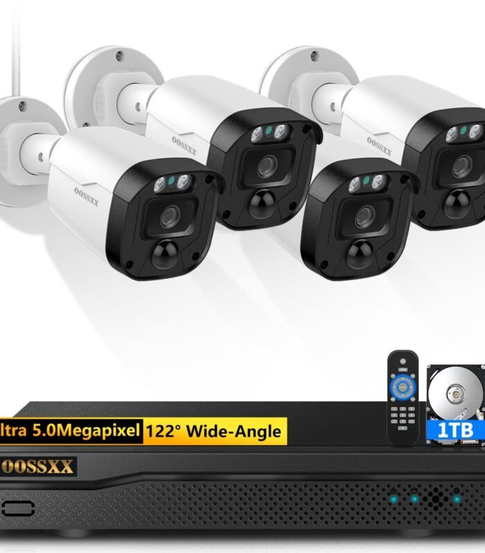 (2026 Upgrade) Outdoor Wired Security Camera System, 4pcs Cameras 8CH DVR with 1TB Hard Drive, 122° Wide-Angle, Free APP Remote Control, Home Video Surveillance Cameras Systems