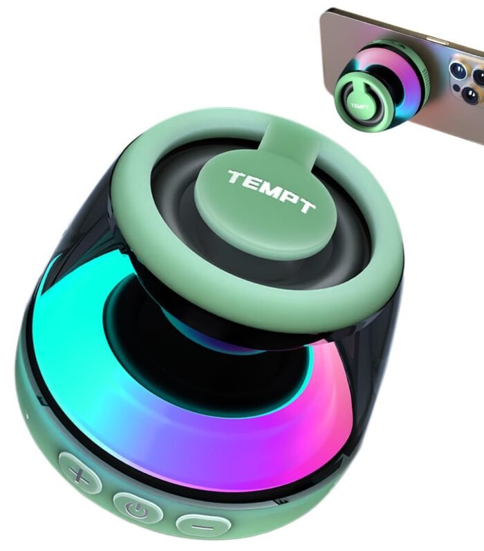 TEMPT Cameo Bluetooth Speaker | Magnetic Stick-On Design | 6W Powerful Bass | 6H Playtime | RGB Transparent Style | Portable Travel Speaker (Green)
