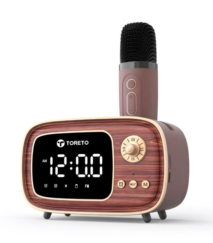 Toreto Retro Mate 10W Bluetooth Speaker with Karaoke Mic & Digital Clock