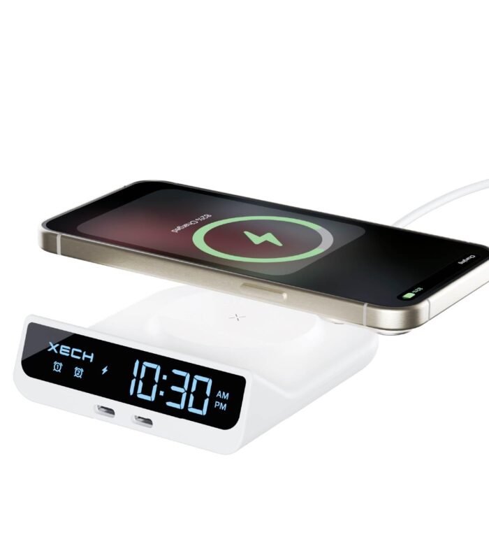 Digital Alarm Clock for Heavy Sleepers | 15W Fast Wireless Charger & Dual USB-C Ports | Type-C Input | Special Birthday Gift for Girlfriend, Husband, Wife, Boyfriend | Made in India (Quest Neo)