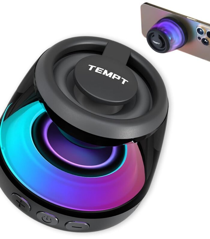 TEMPT Cameo Bluetooth Speaker | Magnetic Stick-On Design | 6W Powerful Bass | 6H Playtime | RGB Transparent Style | Portable Travel Speaker (Black)