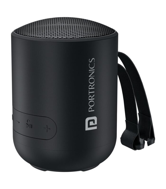 Portronics Soundpot 20W Wireless Bluetooth Portable Speaker with 360° immersive Sound, Upto 6 Hours Playtime, in Built Mic, TWS Mode, Easy Control, Strong Lanyard, Type C Fast Charging(Black)